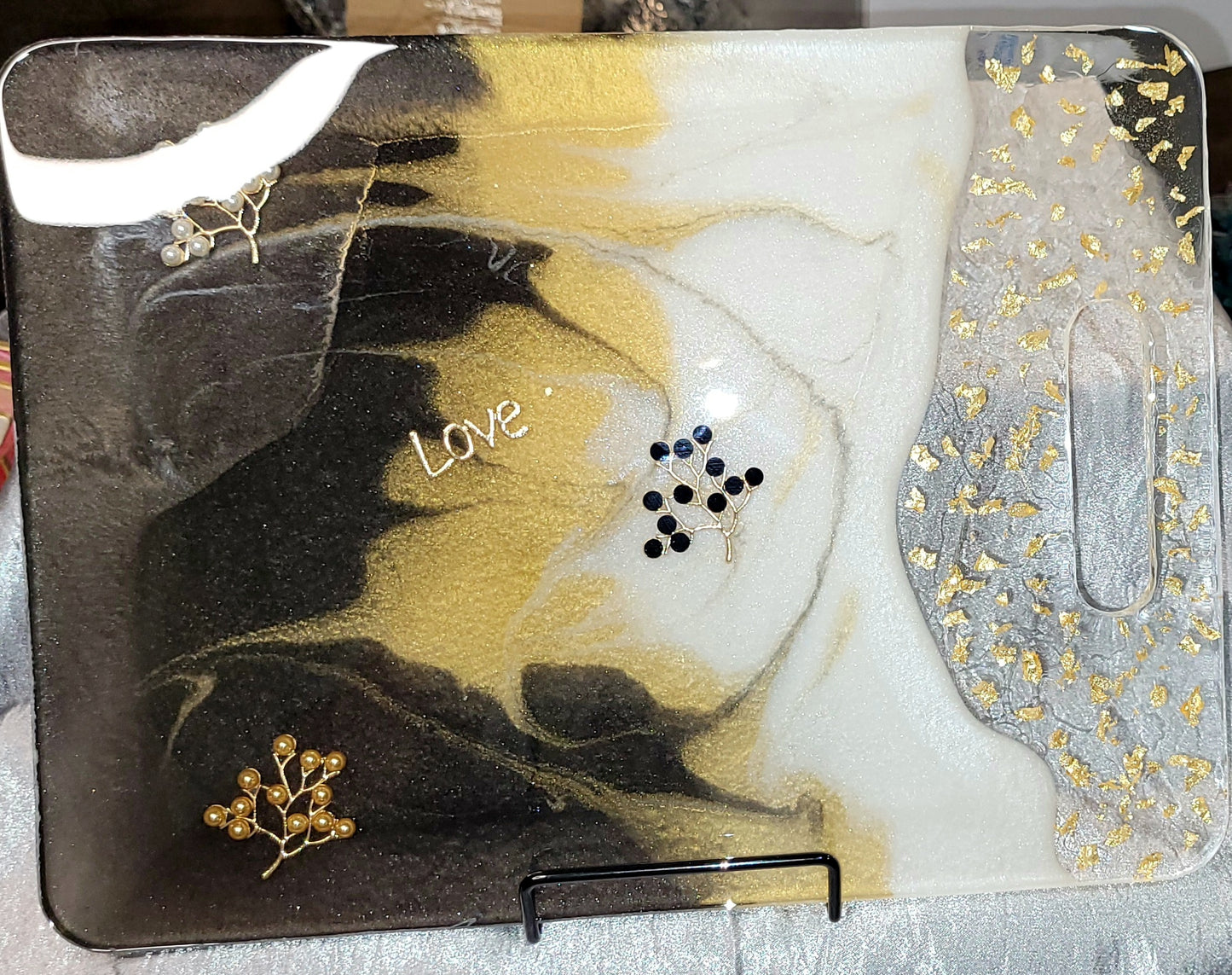 Large Black, Gold and White Cutting Board